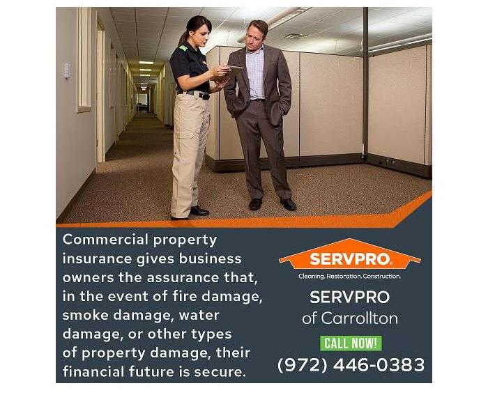 A SERVPRO expert discussing the estimate with a client in an office space